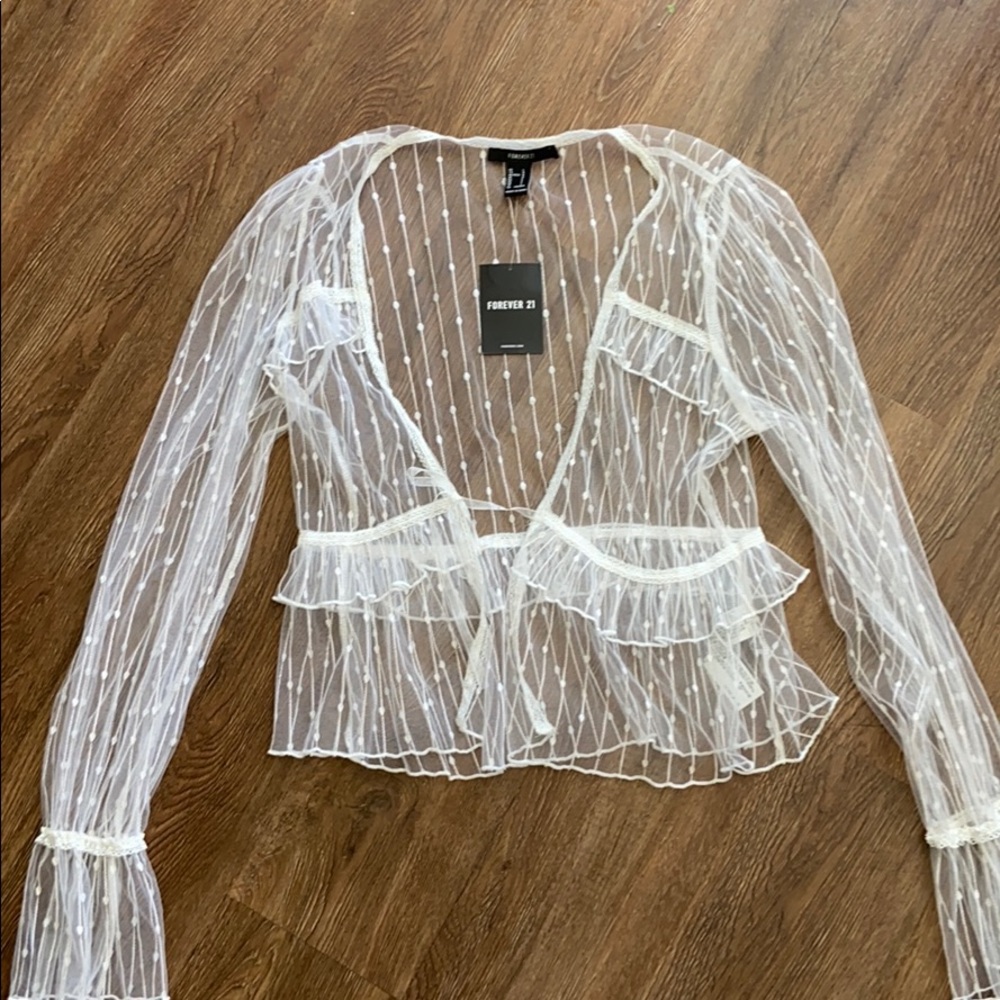 Sheer cardigan / tie blouse